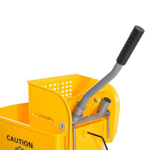 5.5Gallon Industrial Grade Mop Bucket with Adjustable Wringer, Vibrant Yellow Weather-Proof Finish, Effortless Cleaning for Efficient Cleanup