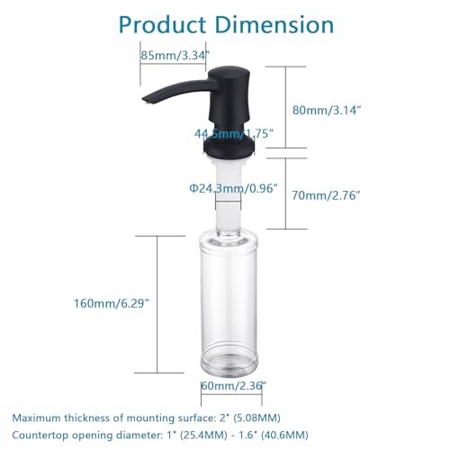 Soap Dispenser for Kitchen Sink, Built in Sink Soap Dispenser Long Spout Matte Black ABS Pump Head with 11 oz Soap Bottle - color: Matte Black
