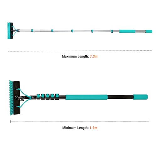 Water Fed Pole Kit, 24FT Solar Panel Cleaning Pole with Extendable Handle, 180° Rotatable Brush Head & 65.6FT Hose, Household & Outdoor Window Cleaner Tool for Caravan Solar Panel Deck - size: 24FT
