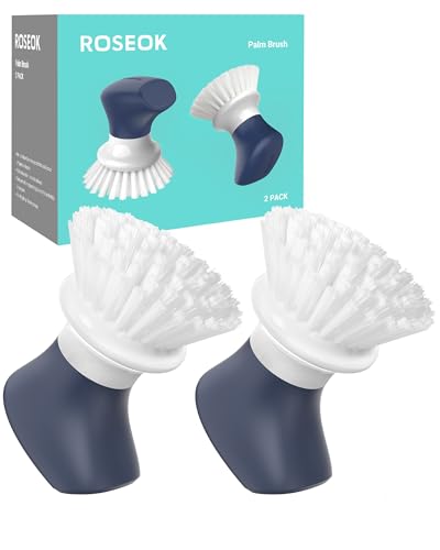 ROSEOK Dish Scrub Brush, Palm Brush, Kitchen Brush, Nylon Bristles | Self-Standing Dish Scrubber with Ergonomic Grip for Cleaning Dishes, Non-Stick Pans and Sinks, Navy Blue, 2 Pack