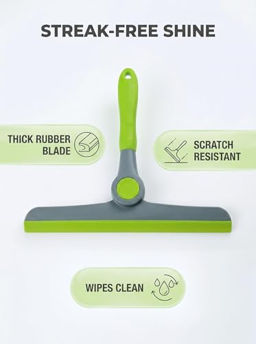 9.4" Heavy Duty Window Squeegee, Green Grey Handheld Glass Cleaner for Glass Doors, Windows, Car Windshields