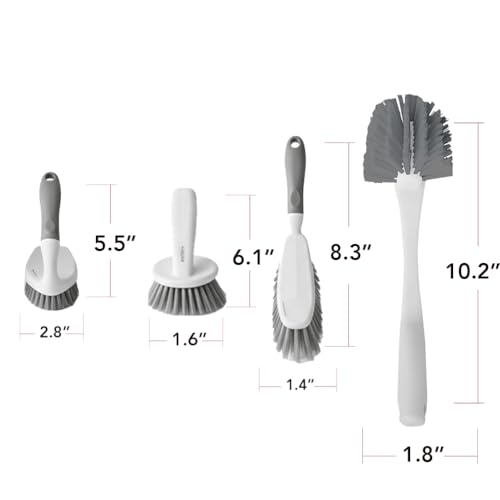 OVENTE Multipurpose Household Cleaning Kit, Deep Cleaning Brush Set with Wiper & Dustpan, Ergonomic Handle & Stiff Bristles, Ideal for Cleaning Kitchen, Bathroom, Dishes, Tiles & Sink, White CTB018WGY