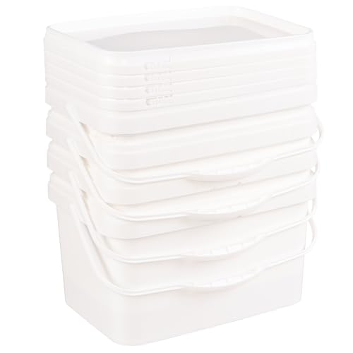 4 Pcs 3 Gallon Plastic Rectangular Bucket with Lid and Handle, White | Carry Handle, Leak-Proof Seal, Multi-Purpose Storage Pail, for Food Liquid Dry Goods - size: 3 gallon, style: Rectangular