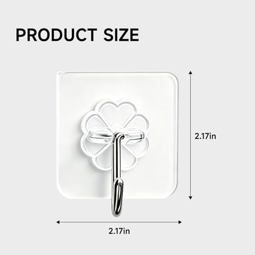 16 Pack Crystal Clear Adhesive Hooks for Hanging, Heavy Duty 22lb Sticky Hooks, Invisible Clear Wall Hooks No Drill No Damage, Waterproof Shower Hooks for Bathroom Kitchen Towel Keys