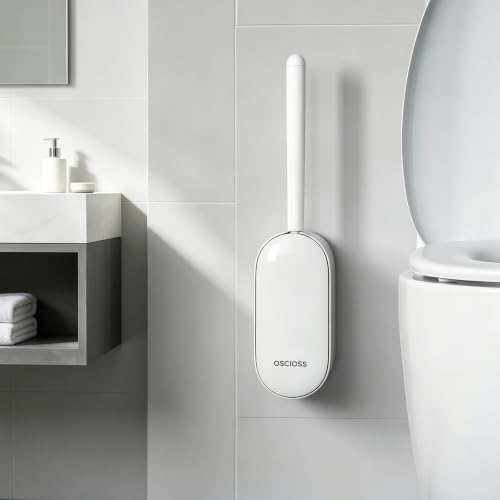 Bathroom Toilet Brush, OSCIOSS Toilet Cleaner Brush with Ergonomic Design, Compact Size, Durable Bristles, Wall Mounted RV Toilet Brush for Bathroom Cleaning (White, 2pack) - color: White, size: 2 Pack