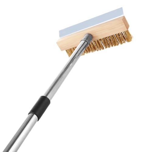1 Pcs Adjustable Pizza Oven Brush with Scraper, Brass Bristles Pizza Stone Brush with Detachable Handle, Pizza Oven Accessories for Cleaning Pizza Oven