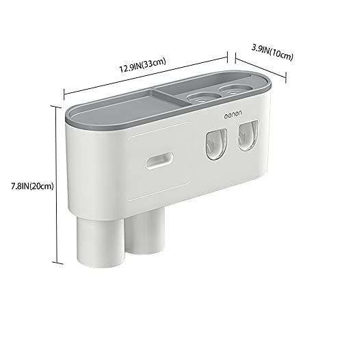 TuCao Toothbrush Holder Wall Mounted with Double Automatic Toothpaste Dispenser Squeezer Kit, 2/3/ Cups (Grey 2 Toothpaste Dispensers, 2 Cups)