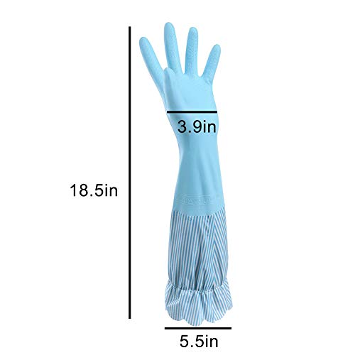 RARITYUS Household Kitchen Cleaning Gloves Waterproof Cotton Lined Dishwashing Non-Slip Long Cuff Gloves - color: B Blue