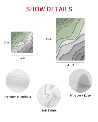Modern Abstract Dish Towels Set,Waffle Weave Kitchen Towels 2 Pieces,Microfiber Hair Face Bath Tea Towel Absorbent Quick Drying Cleaning Dish Cloths,Ombre Sage Green Geometric Line 12""x12"" - color: Sage Green, size: 2PCS,12"x12"