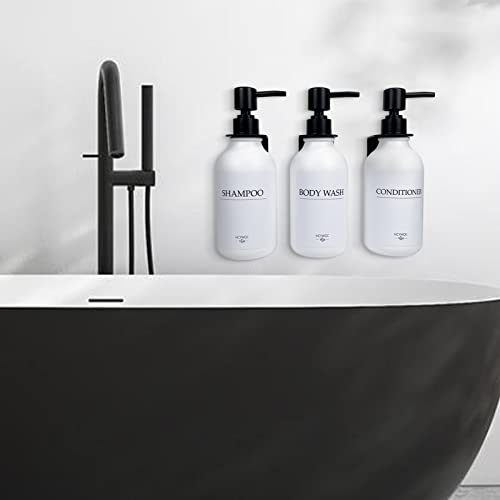 Shampoo Dispenser for Shower Wall, Shampoo and Conditioner Dispenser with 16 Waterproof Labels, No Drill Shower Soap Dispenser Bathroom, Shower Soap Dispenser Wall Mounted,17oz, 3 Pack, Black White - color: 1-white Bottle + Black Pump