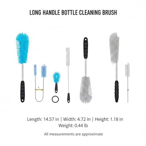 Long Handle Bottle Cleaning Brush for Narrow Neck Containers, Durable Nylon Bristles, Blue - size: 14.57 x 4.72 x 1.18 in