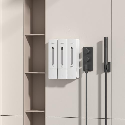 1984 Shower Soap Dispenser Bathroom Set Shampoo Conditioner Body Wash Dispenser Wall Mounted Shower Shampoo Dispenser 3 Chamber No Drill for Home Star Hotel 3 x 400ml White - color: White 3