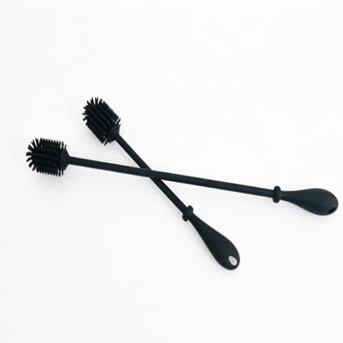 Silicone Cleaning Brush Set, Cup Brush, Long and Short Handle, Suitable for Various containers Such as Milk Bottles, Wine Bottles, Glass Bottles, etc. Cleaning Brush (Black)