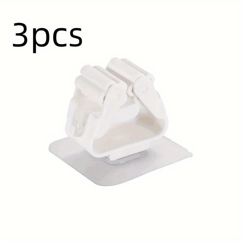 3PCS Mop Broom Holder Hook Wall Mounted Self Adhesive Detachable Non Slip Waterproof Broom Clip Organizer Bathroom Kitchen Garage, White - color: White