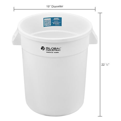 Global Industrial Commercial Round Trash Can, 20 Gallon Capacity, Plastic Garbage Can, Indoor and Outdoor Utility Trash Can, White, 19" W x 22-1/2"H, No Lid - color: White