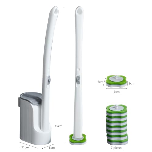 Magic Sponge Eraser Toilet Brush Set, Wall Mounted with 30 Refills | Disposable toilet brush with wall-mounted holder; 30 Magic Sponge Eraser wand refills; deep clean,easy replace,save space