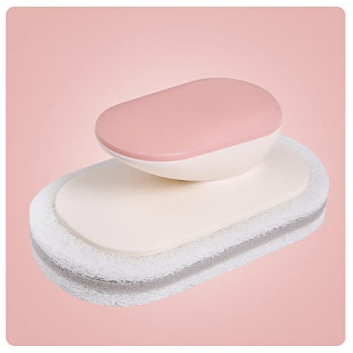 Sponge Cleaning Countertop Brush, Kitchen Sponge Bathtub Pool Scrub Brush Strong Scouring Dish Washing Cleaning Brush with Handle for Grout Tile Shower and Sink Cleaning (Dusty Roseate) - color: Dusty Roseate