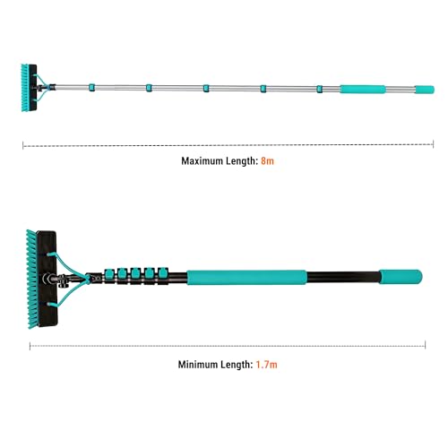 Water Fed Pole Kit, 27FT Solar Panel Cleaning Pole with Extendable Handle, 180° Rotatable Brush Head & 65.6FT Hose, Household & Outdoor Window Cleaner Tool for Caravan Solar Panel Deck - size: 27FT