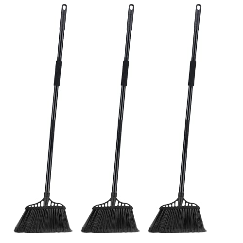 Tiumso 3-Pack Heavy Duty Broom, Commercial Broom with 55" Long Handle Outdoor Indoor, Industrial Brooms for Sweeping Garage Concrete Courtyard Patio Home Kitchen Office - All Black - color: Total Black