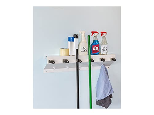 Ex-Cell 3336WHT2 The Clincher Mop & Broom Holder, 34"w x 5 1/2"d x 7 1/2"h, White Gloss, Each