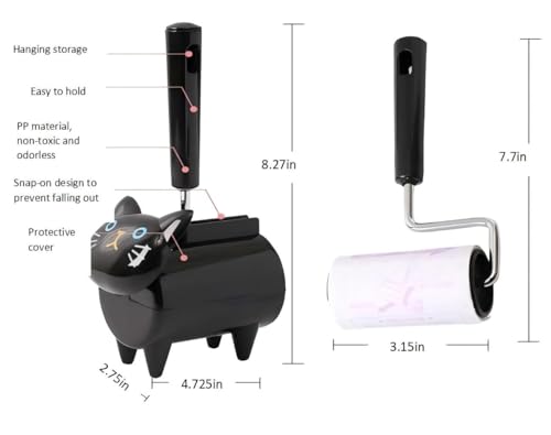 Lint Roller Extra Sticky PET Lint Roller - Cat Hair Remover & Dog Fur Remover,Lint Roller for Pet Hair - Sticky Rolls (1 Roller+1 Refills) - color: Black