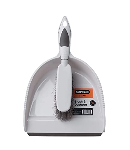 Dustpan and Brush Set, Hand Broom with Ergonomic Grip Handle - Rubber Edge for Easy Dirt Pickup, Durable Material - Grey & Blue Hand Brush by Superio, 2-Pack (Gray, 2-Pack) - color: Gray, 2-pack