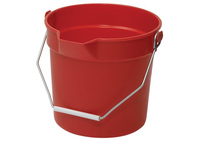 Winco Heavy-Duty Plastic Bucket/Utility Pail with Pour Spout, 14 Quarts, Red