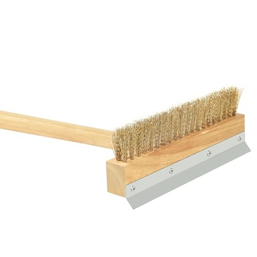 Pizza Oven Brush Brass Bristles with Steel Scraper 60 Inch Long Wood Handle Outdoor Pizza Oven Tool - size: 60 Inch Long