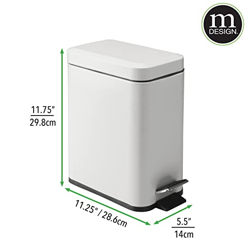 mDesign Pedal Bin — Waste Bin with Pedal, Lid and Plastic Bucket Insert Perfect for Bathroom, Kitchen, and Office — Metal Household Rubbish Bin with Ergonomic Design — Light Grey - color: Light Grey, size: 1.3 Gallon