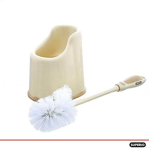 Superio Toilet Bowl Brush and Holder with Under Rim Cleaner for Bathroom, Toilet Brush and Caddy with Non Scratch Bristles and Under Rim Lip Brush, Beige (2 Pack) - color: Beige