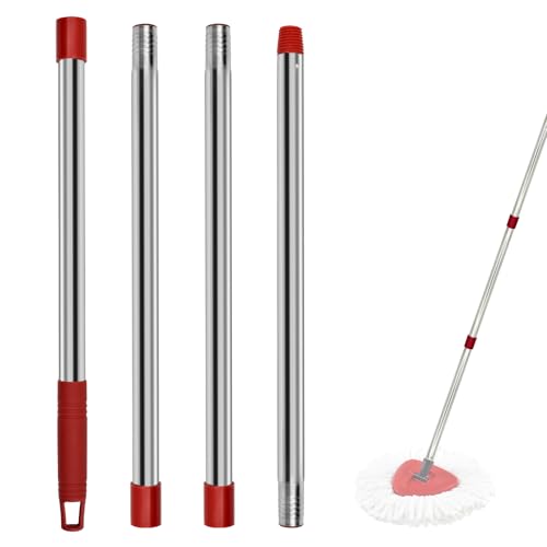 4 Section Stainless Spin Mop Replacement Handle for O Cedar Spin Mop Handle for Ocedar Spin Mop Handles Adjustable 30" to 58" Mop Stick Pole to Various Floor Clean, Universal Screw Joint (No Mop Head)
