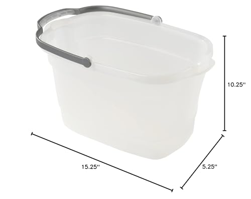 Casabella Plastic Multipurpose Cleaning Storage Caddy with Handle, 1.85 Gallon, Gray and Orange & Plastic Rectangular Cleaning Bucket with Handle, Clear, 4 Gallon