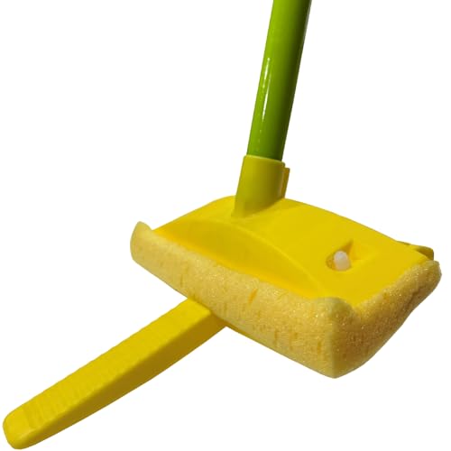 Greenwood Deluxe 9" Squeeze Hinge Sponge Mop, Self-Wringing Sponge Mop for Floor Cleaning, One-Piece Full Length Metal Handle, Polyester Foam Sponge