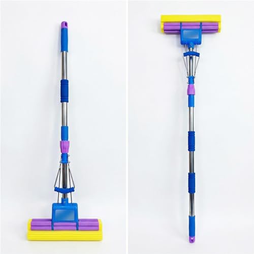 Sponge Mop with Extendable Stainless Steel Handle - Absorbent for Bathroom, Kitchen, Glass, Living Room Hardwood, Tile, Laminate Floors - Easy Lever Squeeze for Dry & Wet Floors