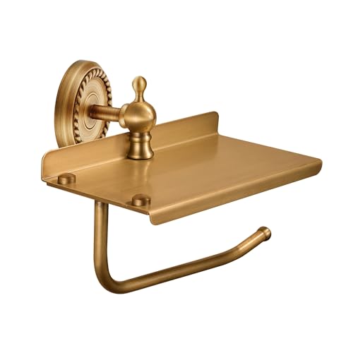Antique Bronze Toilet Roll Paper Holder with Phone Storage Shelf for Bathroom Wall Mounted - color: Toilet Paper Holder With Shelf