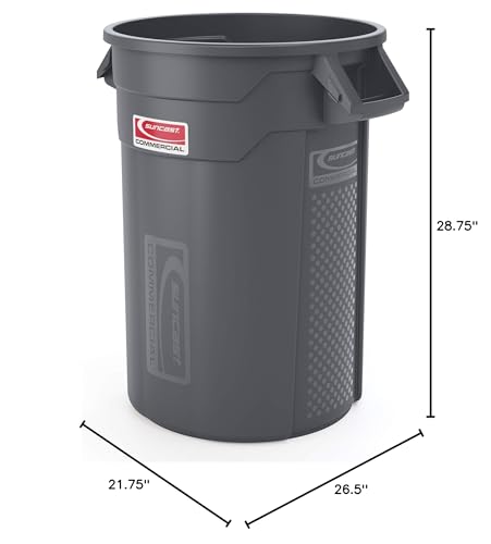 Suncast Commercial Products 32 Gallon Trash Can with Vented Channels, Ergonomic Handles, Rolled Upper Lip, Made in the USA, Gray - color: Gray, size: 32 Gallon