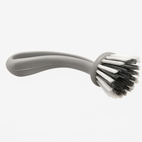 Grey – Kitchen Sink Scrub Brush – Round Bristle Head with Ergonomic Handle – Tough Cleaning Multipurpose Scrubber for Dishes, Pans, Basins & Surfaces – Scrub Brushes