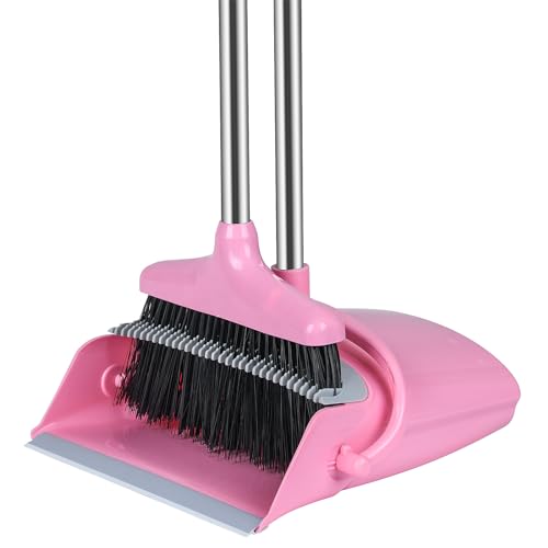 Broom and Dustpan Set, Broom with Dustpan Combo Set for Home Office Kitchen(Pink)