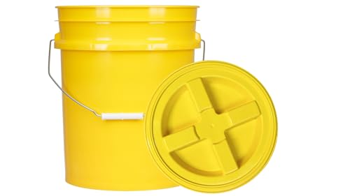 House Naturals 5 Gallon Plastic Food Grade BPA Free Made in USA Bucket Pail with Air Tight Double Gasket Screw on Lid(Pack of 3) (Yellow and Yellow lids) - color: Yellow and Yellow Lids