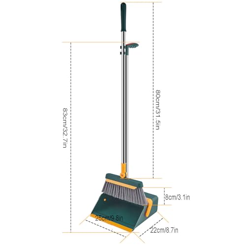 Broom and Dustpan Set, Foldable Standing Soft Bristle Broom and Dustpan Combination Household Broom with Comb Teeth for Home Kitchen Room Office Lobby Floor Use