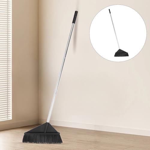 Stiff Bristle Push Broom with Long Handle, Hard Bristle Cleaning Tool for Home Yard Warehouse, Outdoor Floor Sweeping and Heavy Duty Use Style