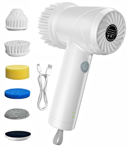 Electric Spin Scrubber - Cordless IPX7 Waterproof Shower Scrubber with 2 Speed Settings and 6 Replaceable Heads,Electric Cleaning Brush for Bathroom,Kitchen and Windows - style: Short Handle