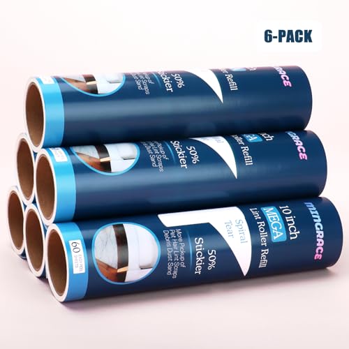 10 inch Mega Lint Roller Refills for Evercare Smart Design Layers Large Mega Lint Rollers and More, 50% More Pickup, 60 Sheets per Refill, Pack of 6, 360 Sheets Total - size: 10 inch