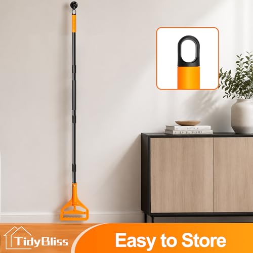 TidyBliss Mop Handle Commercial Heavy Duty, 55 inches Long Handle Industrial String Mop Stick Replacement Pole with Improved Looped-end Clamp for for Floor Cleaning (Orange)