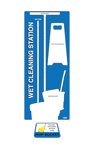5S Housekeeping Shadow Board Wet Cleaning Station (Version 15) Blue Board with White Shadows (Board Only) - color: Blue / White