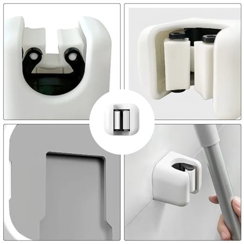 2-Piece Wall-Mounted Mop and Broom Holder with Self-Adhesive Tool Clips for Home Organization - color: White
