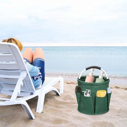 Qivine 17L Cleaning Caddy with Handle, Cleaning Supply Caddy, Foldable Tool Bag Cleaning Products Organizer, Portable Cleaning Bucket Caddy for Cleaning Supplies (Green) - color: Green