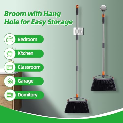 2 Pack Stiff Bristle Broom for Sweeping Indoor, Heavy Duty Broom with Collapsible Handle, Ideal for Indoor Outdoor Hardwood Floors Kitchen Salon Camping Cat Pets Hair Home Room Office, Gray - size: Unflagged Bristle-2 Pack