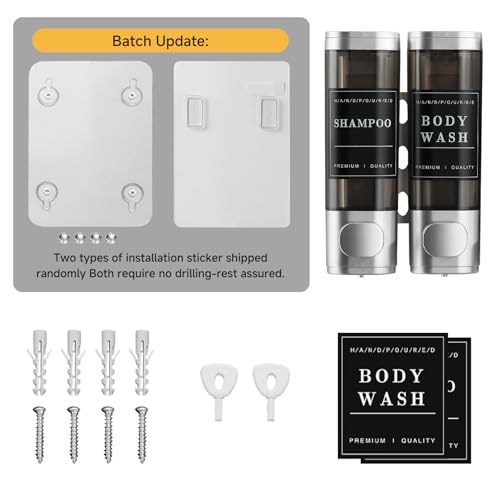 Shampoo and Conditioner Dispenser,Unisence Shower Dispenser 2 Chamber No Drill Wall-Mounted Shampoo Dispenser for Shower Wall Mounted Body Wash Dispenser for Bathroom Hotel Large Capacity,Silver - color: Matte Silver 2 Chamber