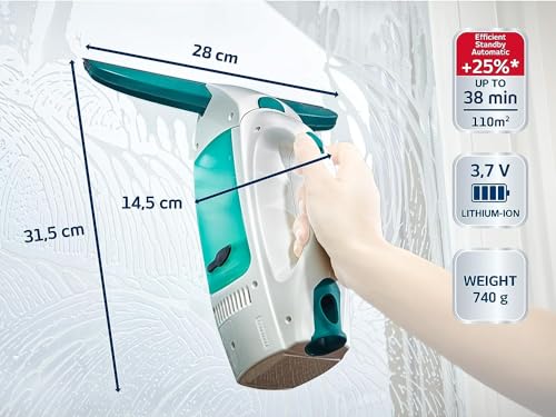 Leifheit Window Vacuum Cleaner Dry&Clean, Modular with Unique Handle System and Intelligent Standby, Window Cleaner, Battery-Powered, White Blue